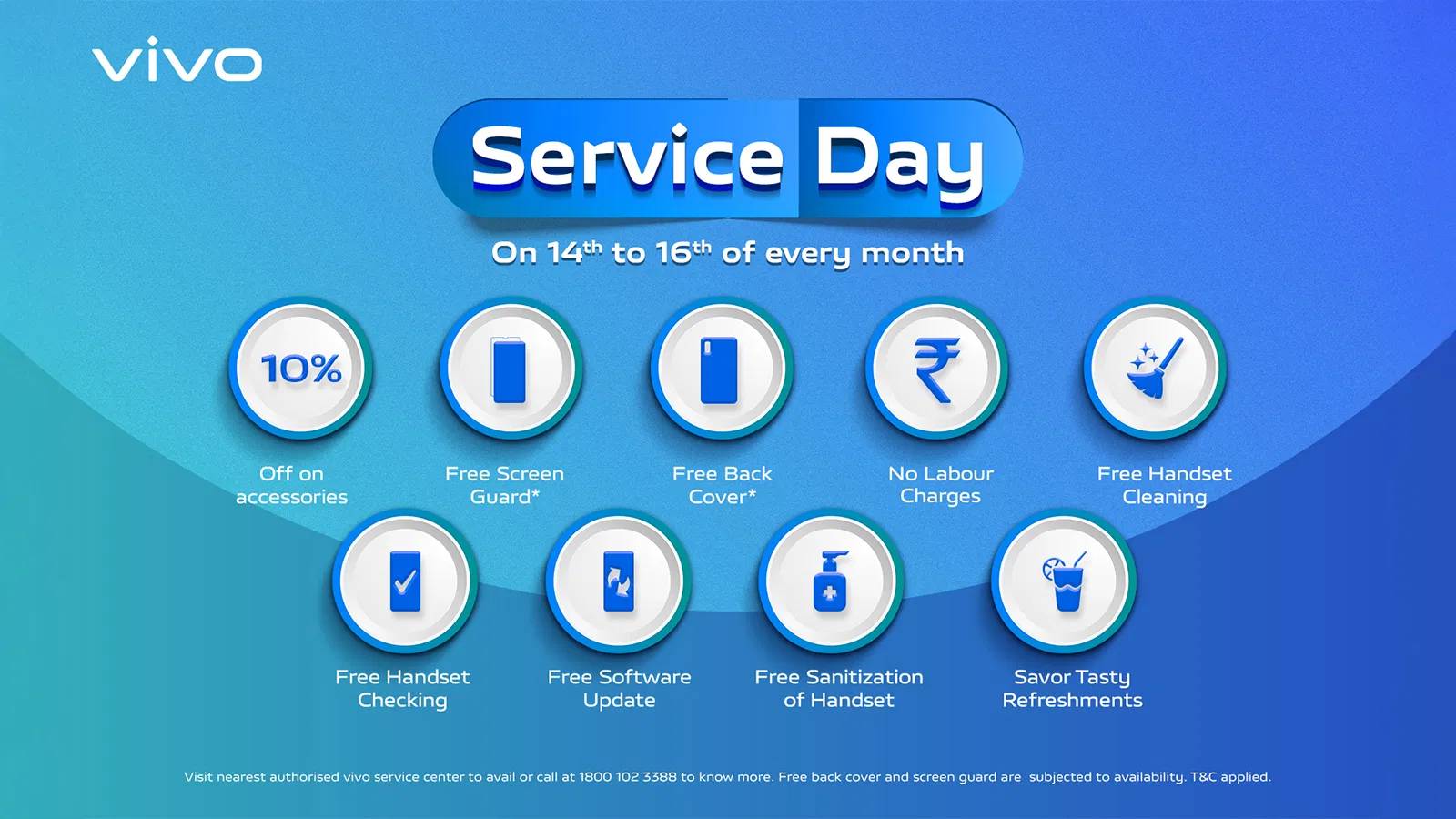 Enjoy Exclusive Free Services & Discounts on vivo India Service Day – 14th to 16th Every Month!